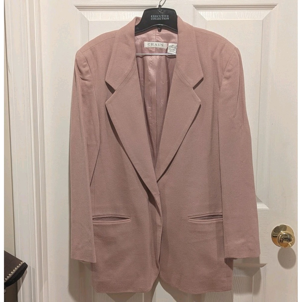 Vintage Quiet Luxury Wool 90s  Dusty Rose Oversized Blazer Chaus Size 14